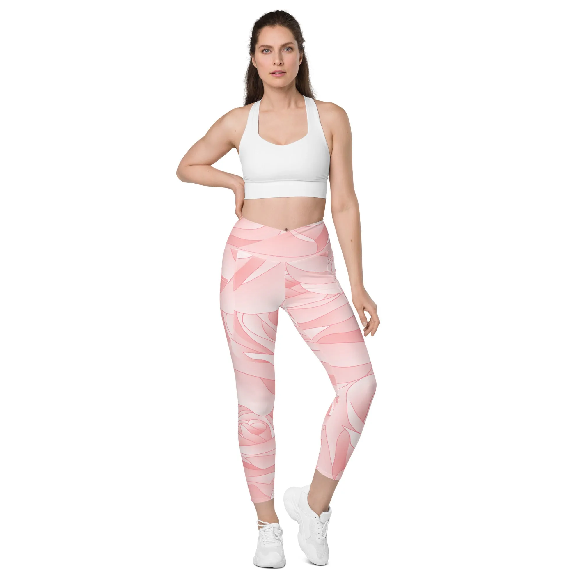 Pink Blush Rose Leggings with Pockets, lioness-love