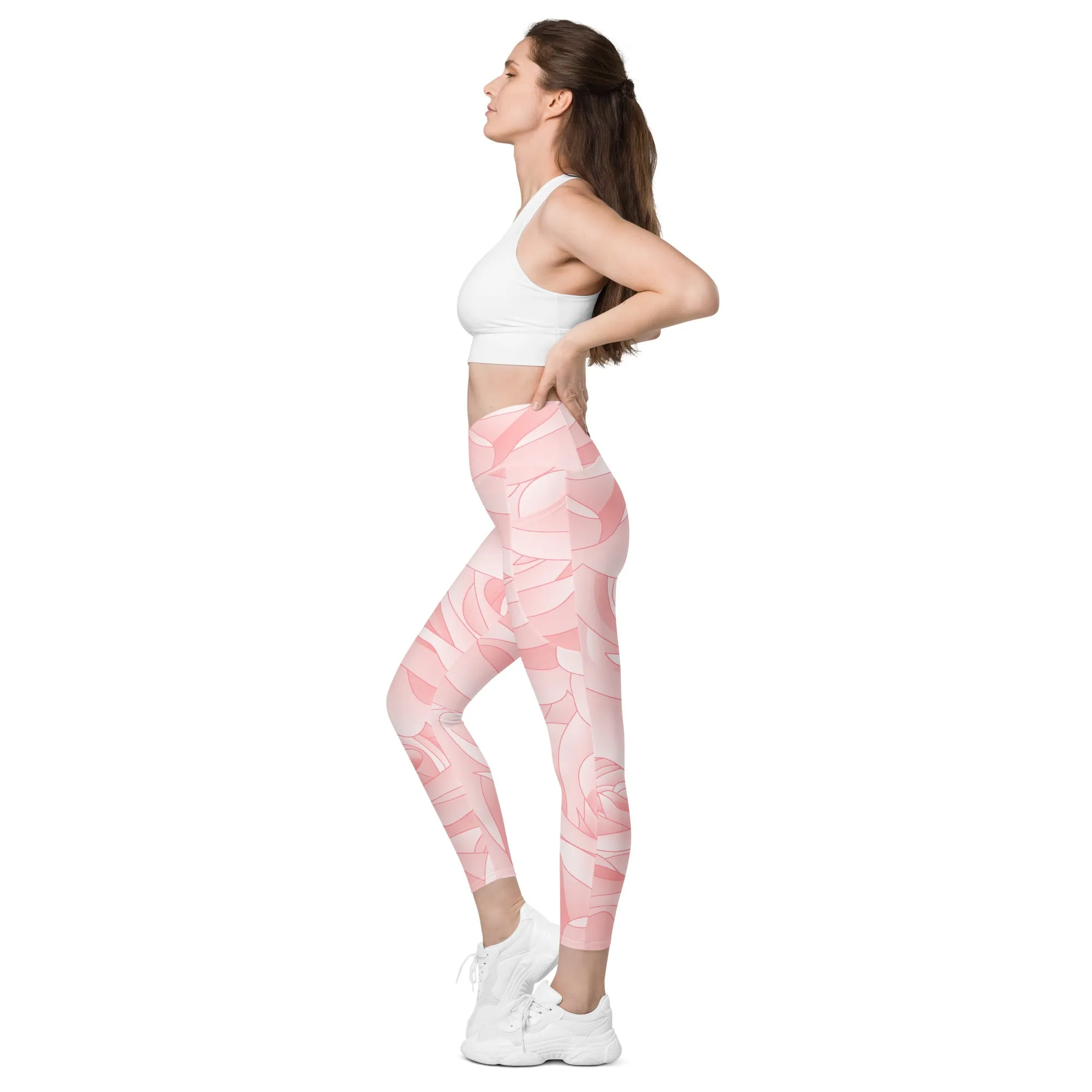 Pink Blush Rose Leggings with Pockets, lioness-love