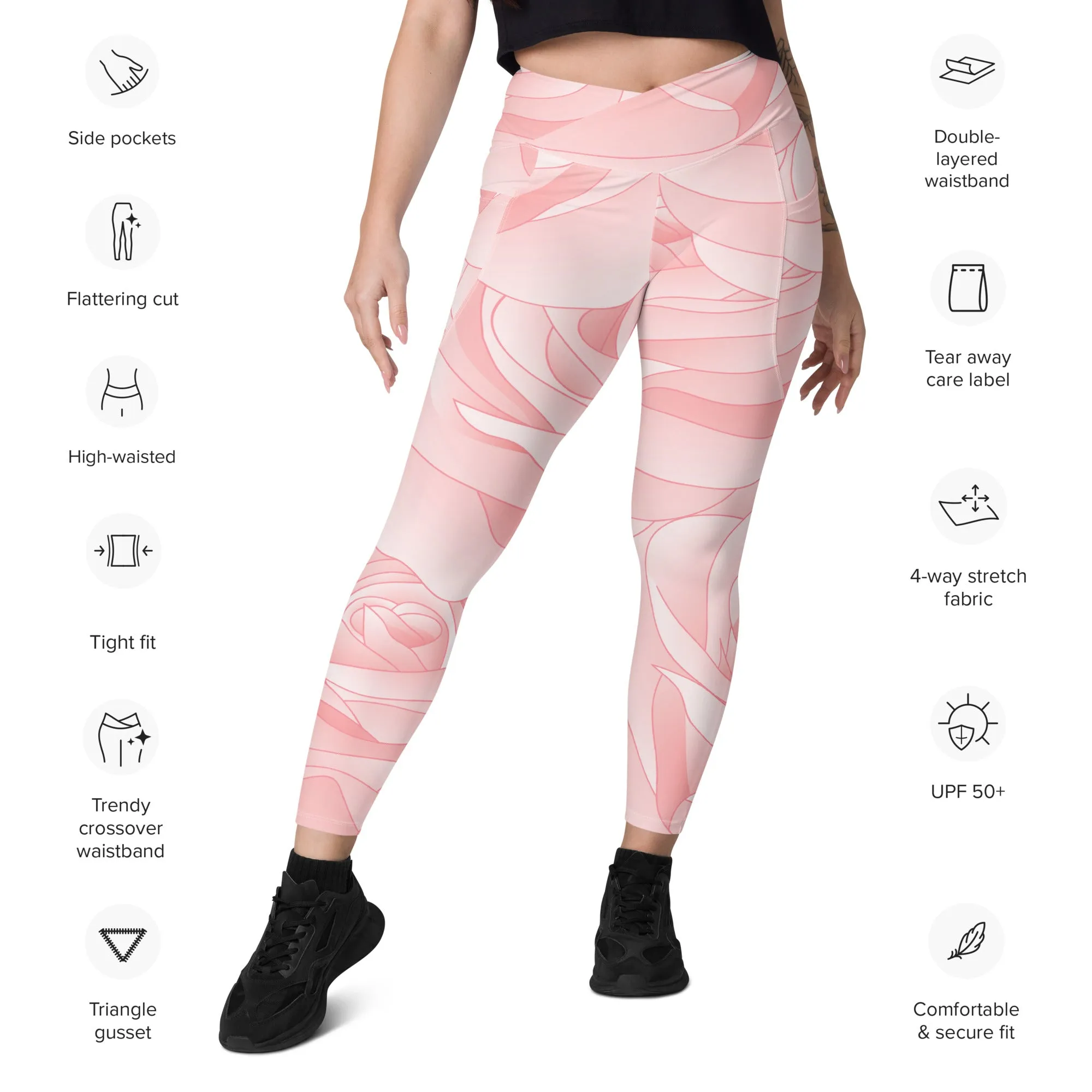 Pink Blush Rose Leggings with Pockets, lioness-love