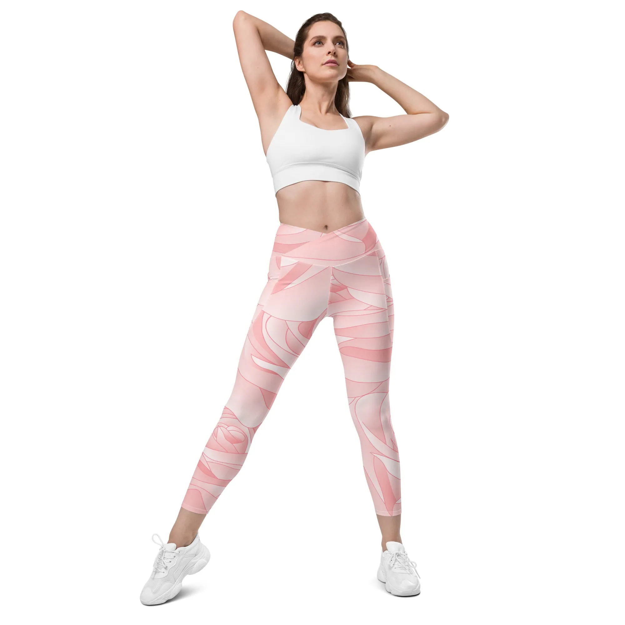 Pink Blush Rose Leggings with Pockets, lioness-love