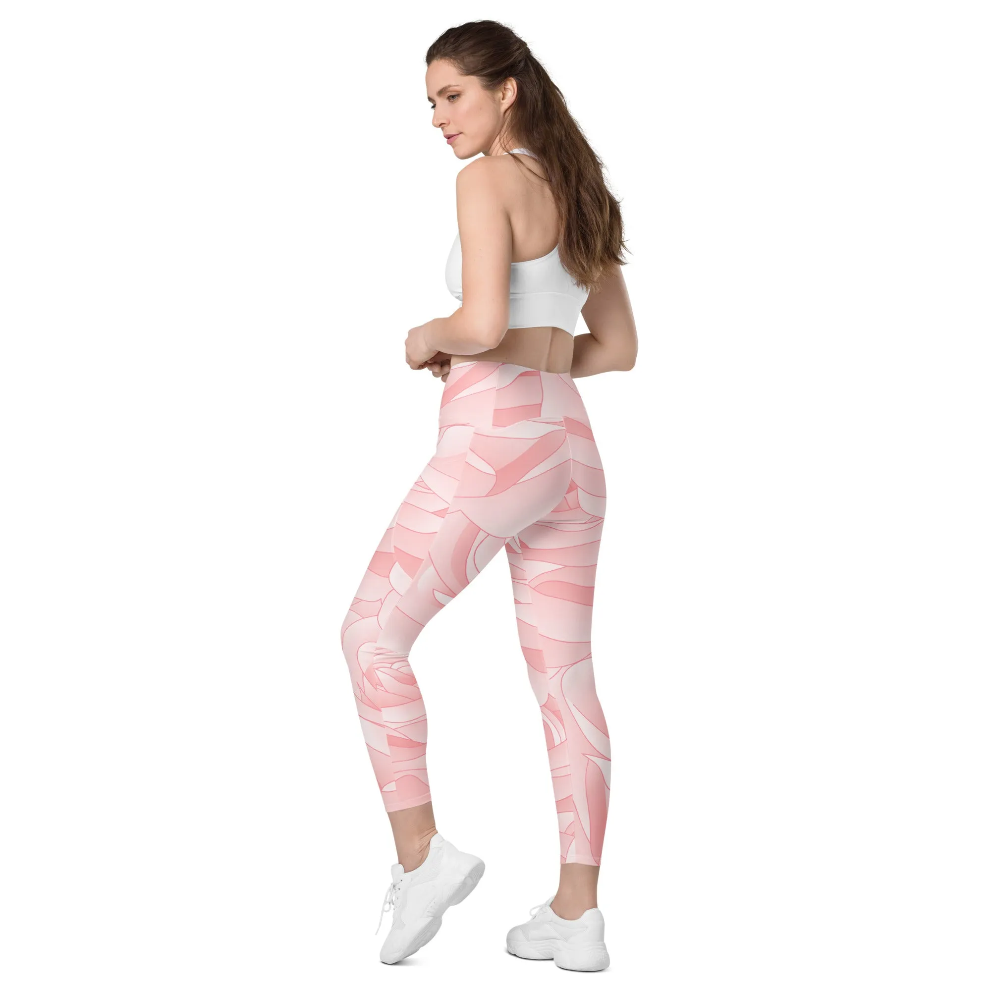 Pink Blush Rose Leggings with Pockets, lioness-love