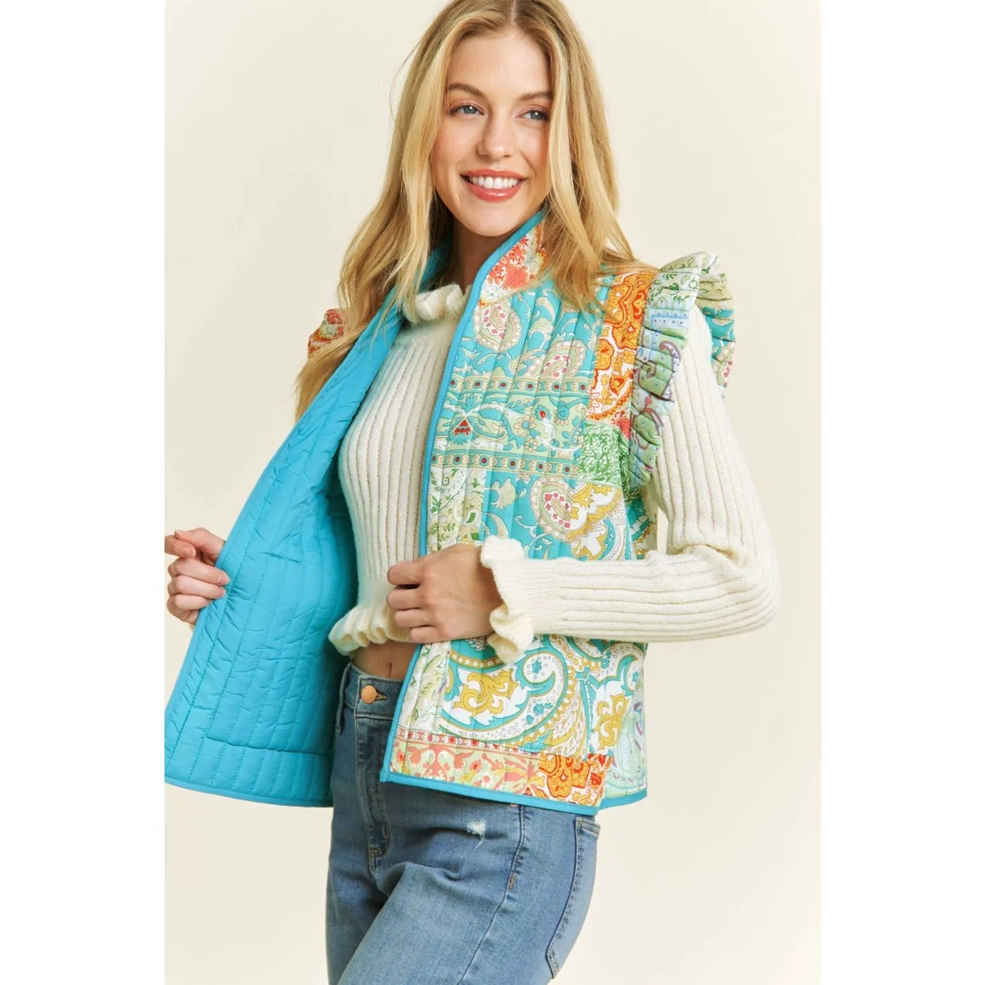 Quilted Ruffle Vest
