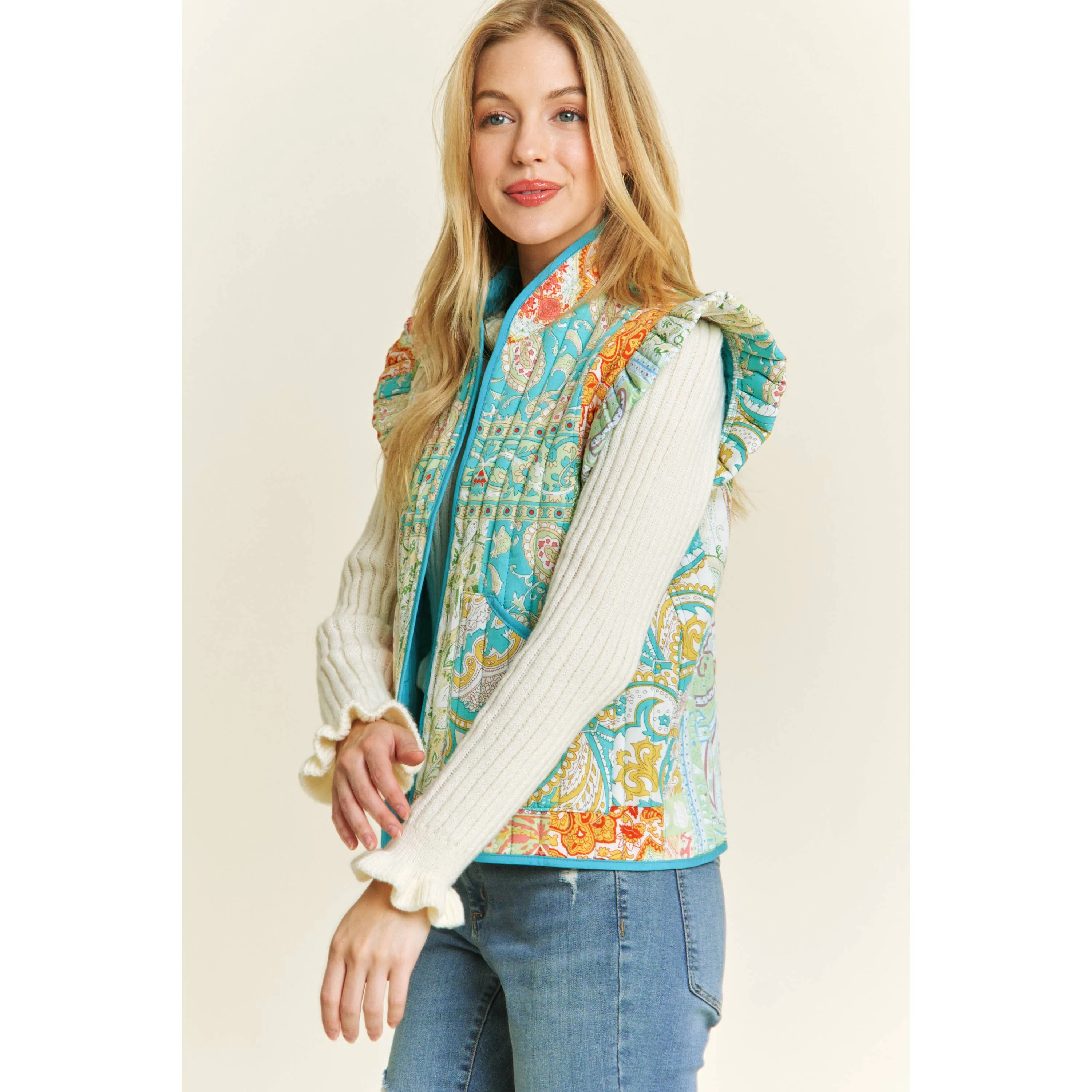 Quilted Ruffle Vest