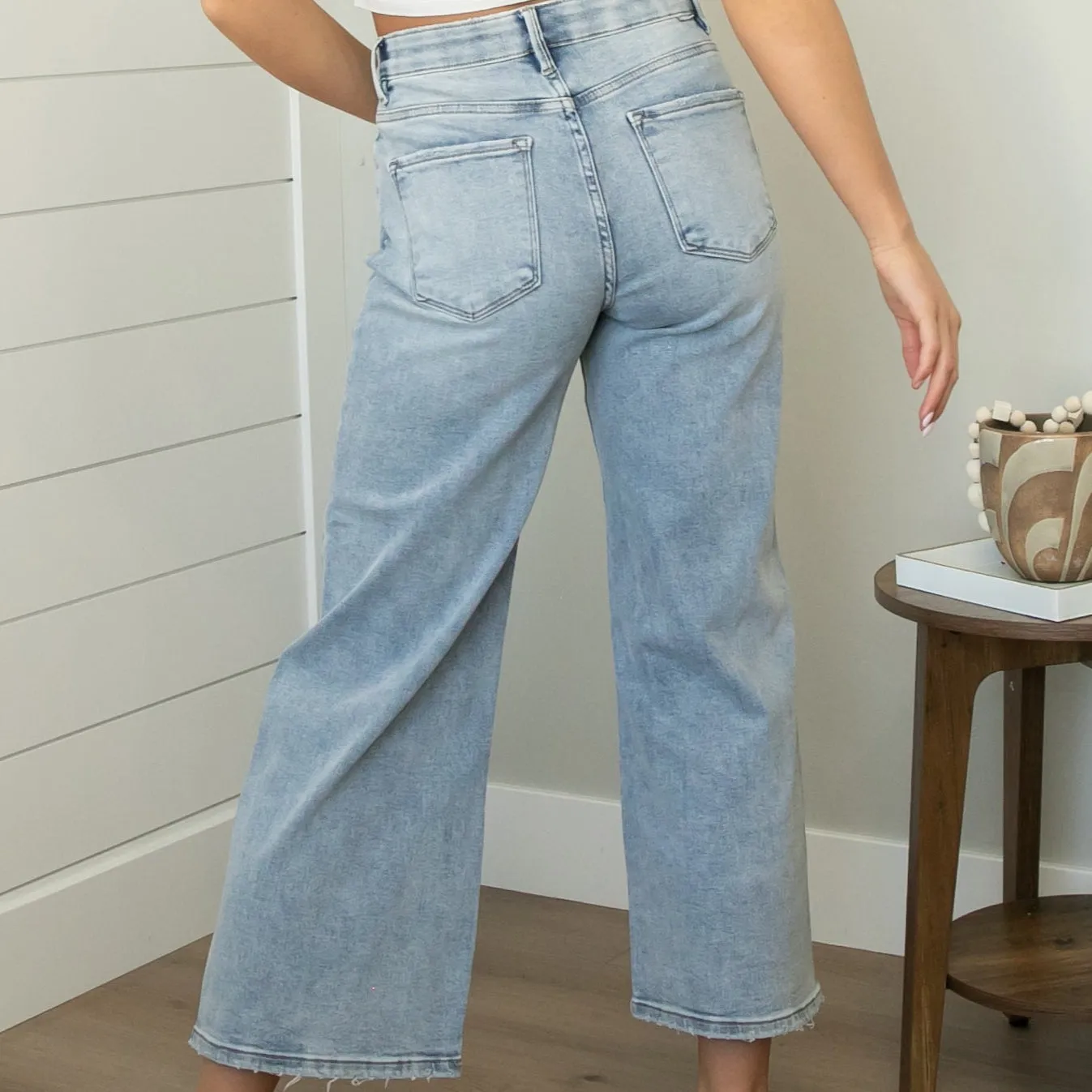 Risen High Rise Tummy Control Cropped Wide Leg Jeans