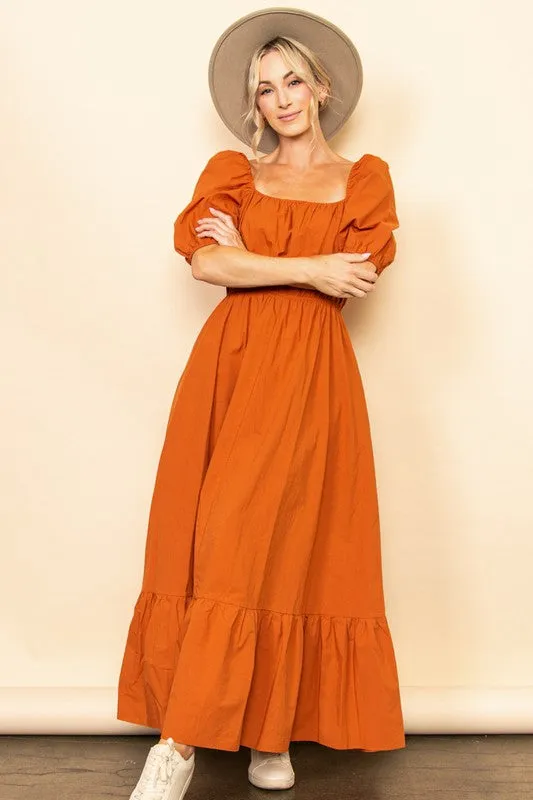 Rustic Orange Wide Flare Boho Maxi Dress