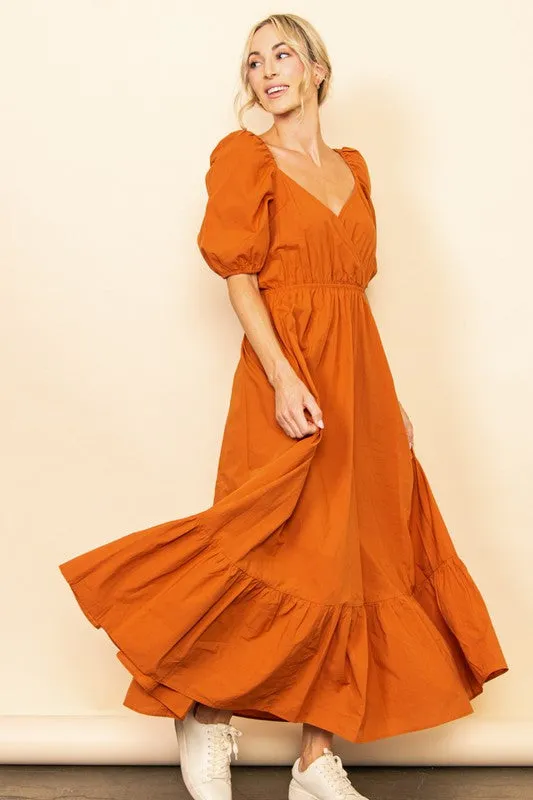 Rustic Orange Wide Flare Boho Maxi Dress