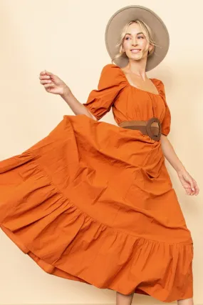 Rustic Orange Wide Flare Boho Maxi Dress