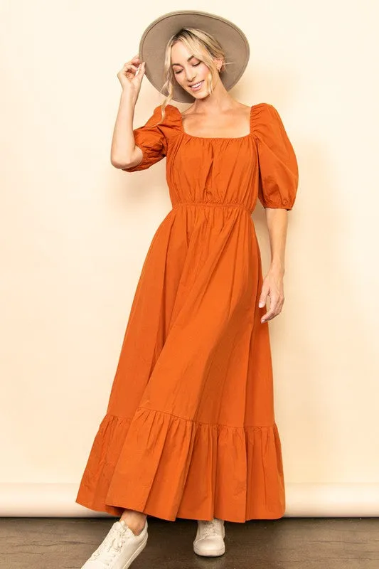 Rustic Orange Wide Flare Boho Maxi Dress