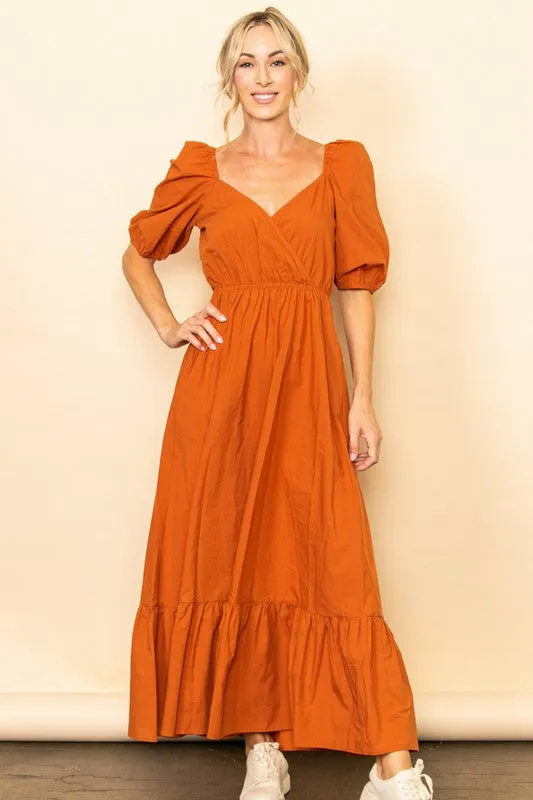 Rustic Orange Wide Flare Boho Maxi Dress
