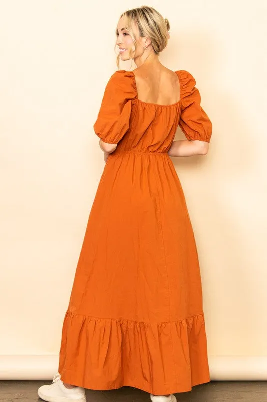 Rustic Orange Wide Flare Boho Maxi Dress