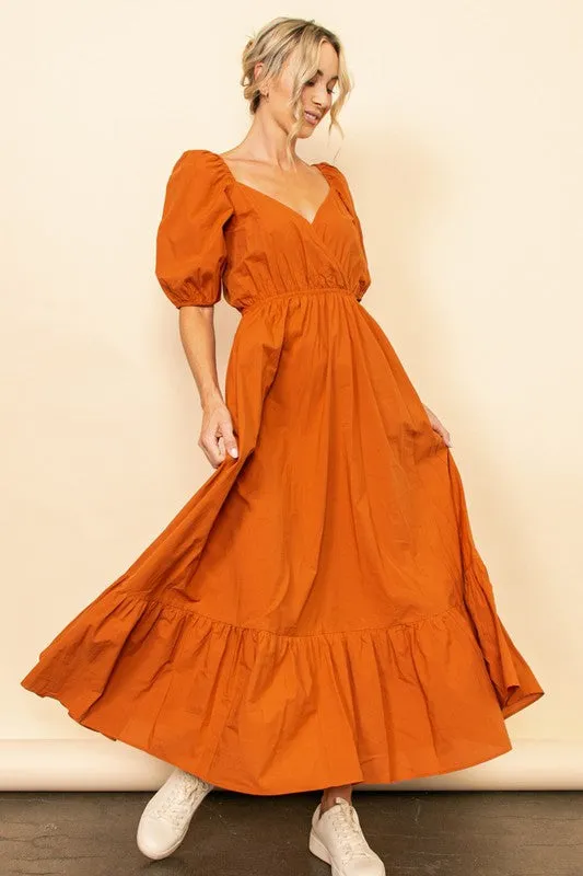 Rustic Orange Wide Flare Boho Maxi Dress