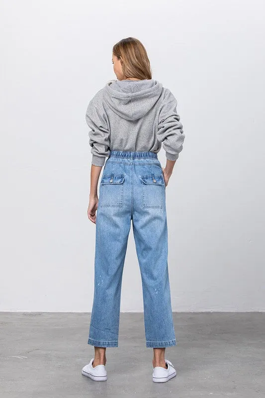 Sandy Shores Distressed Drawstring Waist Slouch Jeans