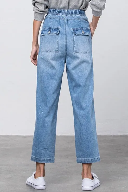 Sandy Shores Distressed Drawstring Waist Slouch Jeans