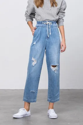 Sandy Shores Distressed Drawstring Waist Slouch Jeans