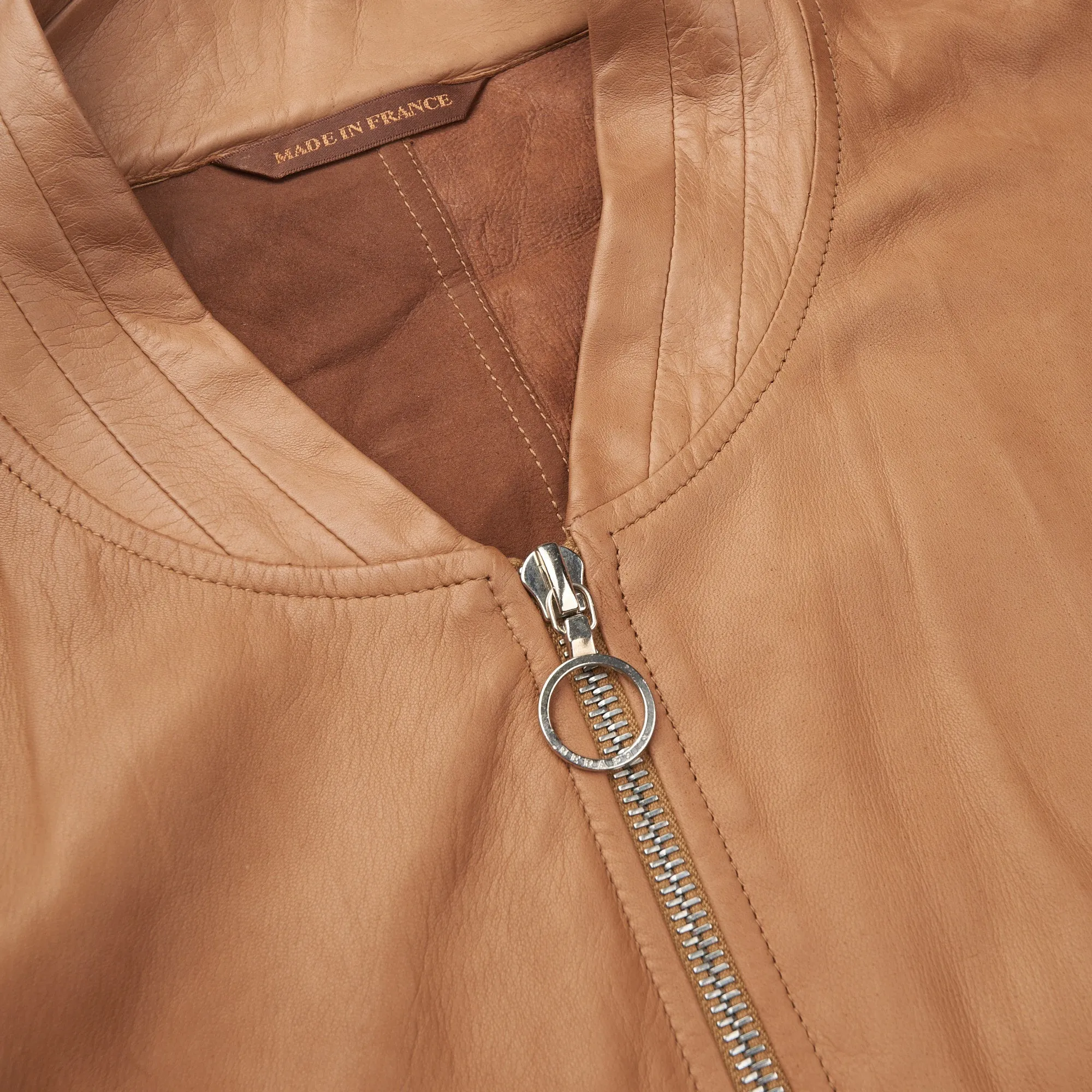 SERAPHIN Tan Lamb Leather Unlined Bomber Flight Jacket FR 50 US M