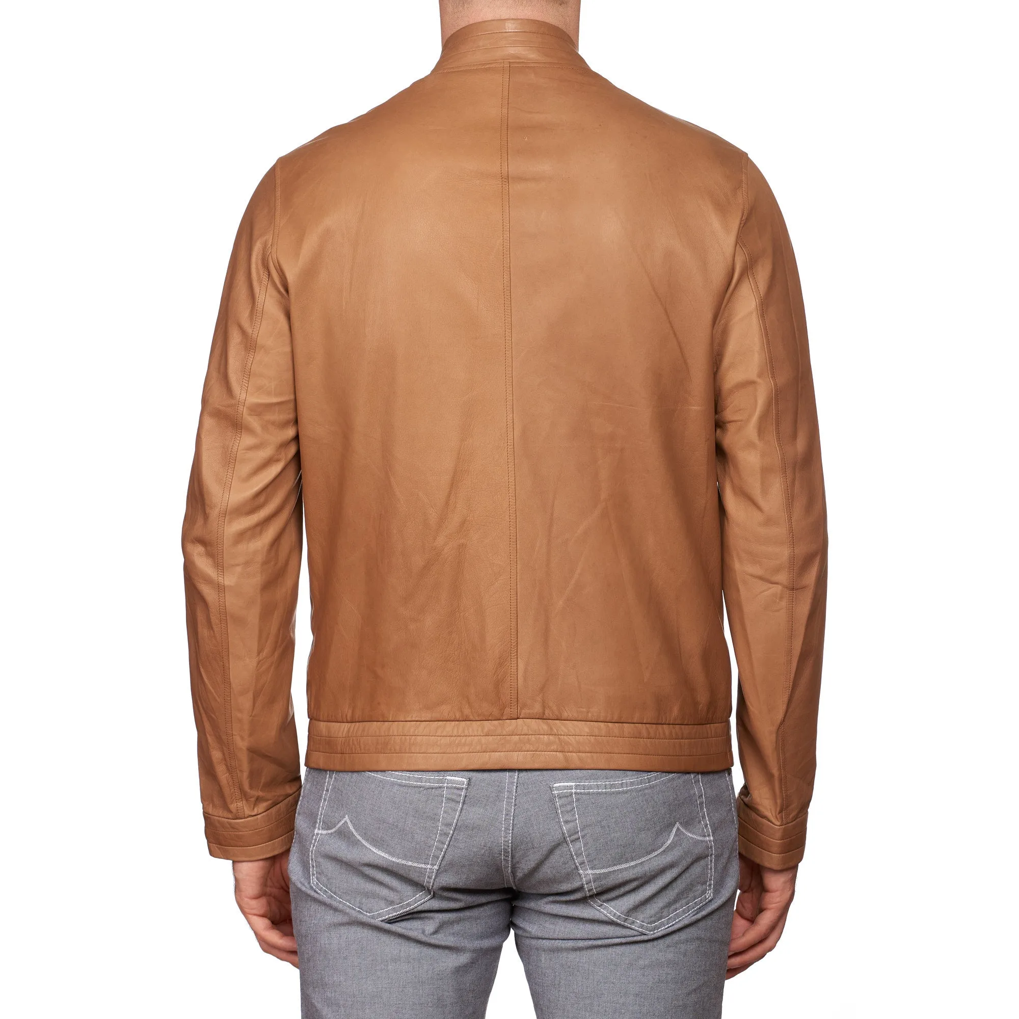 SERAPHIN Tan Lamb Leather Unlined Bomber Flight Jacket FR 50 US M