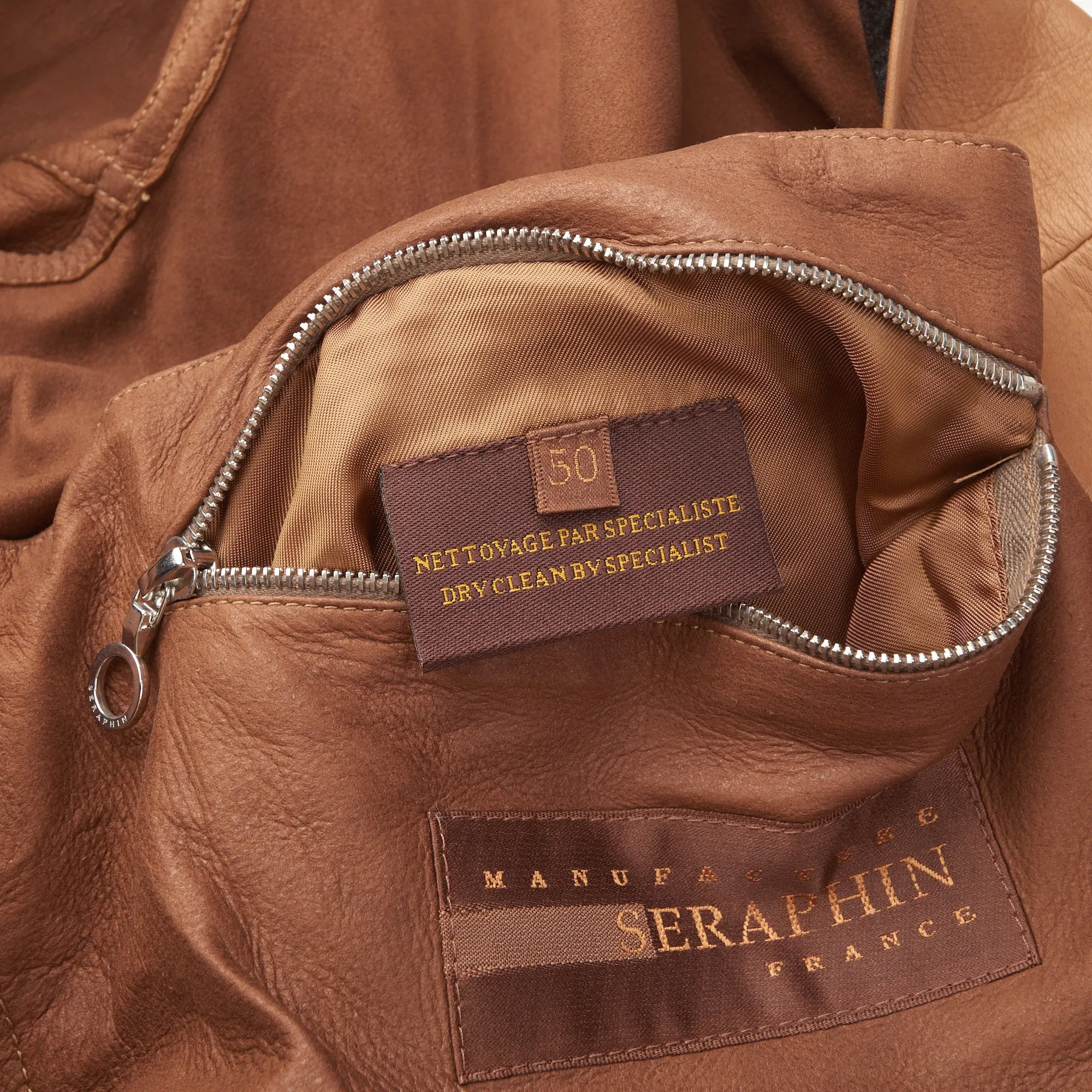 SERAPHIN Tan Lamb Leather Unlined Bomber Flight Jacket FR 50 US M