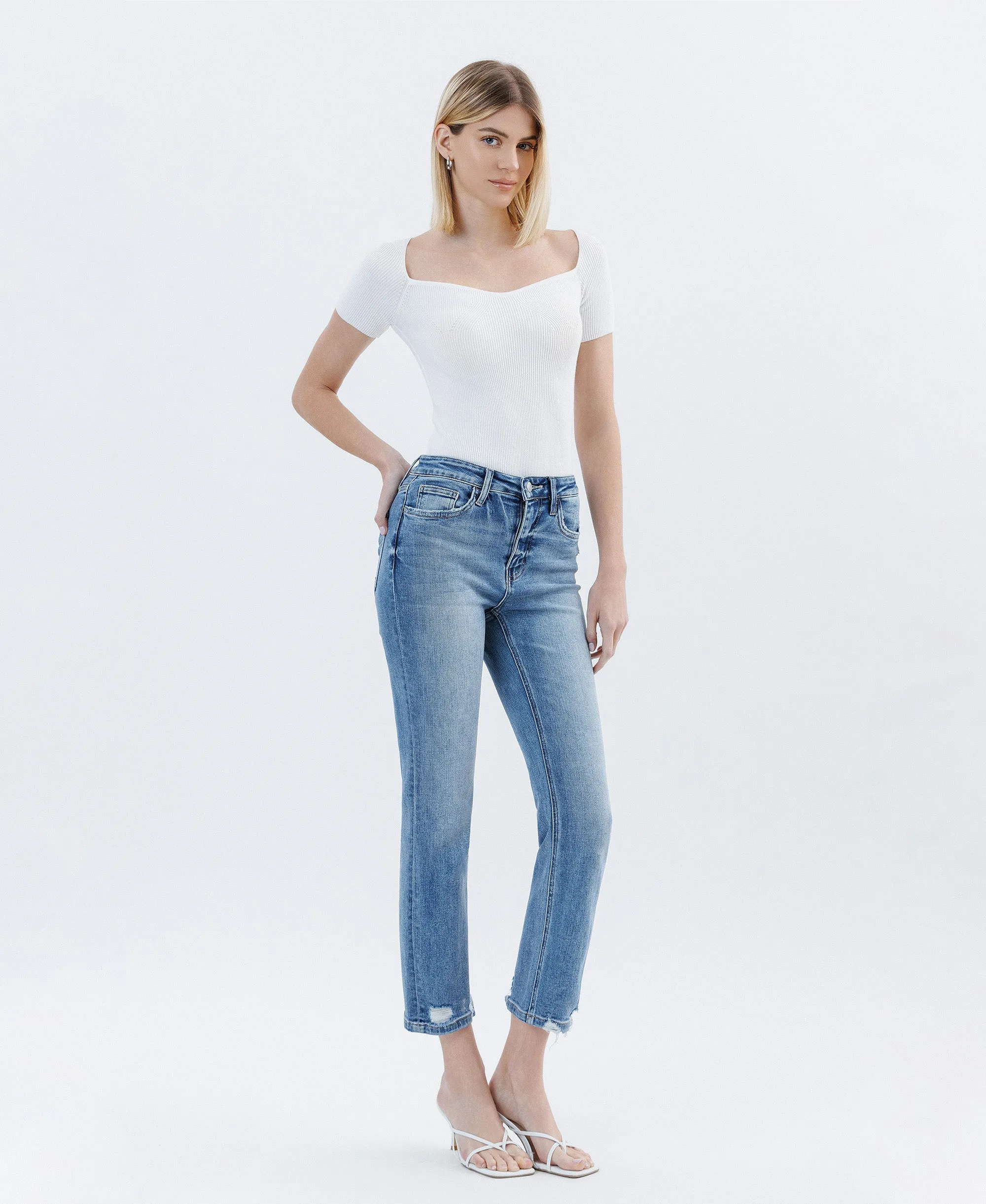 Soundness - High Rise Distressed Crop Slim Straight Jeans