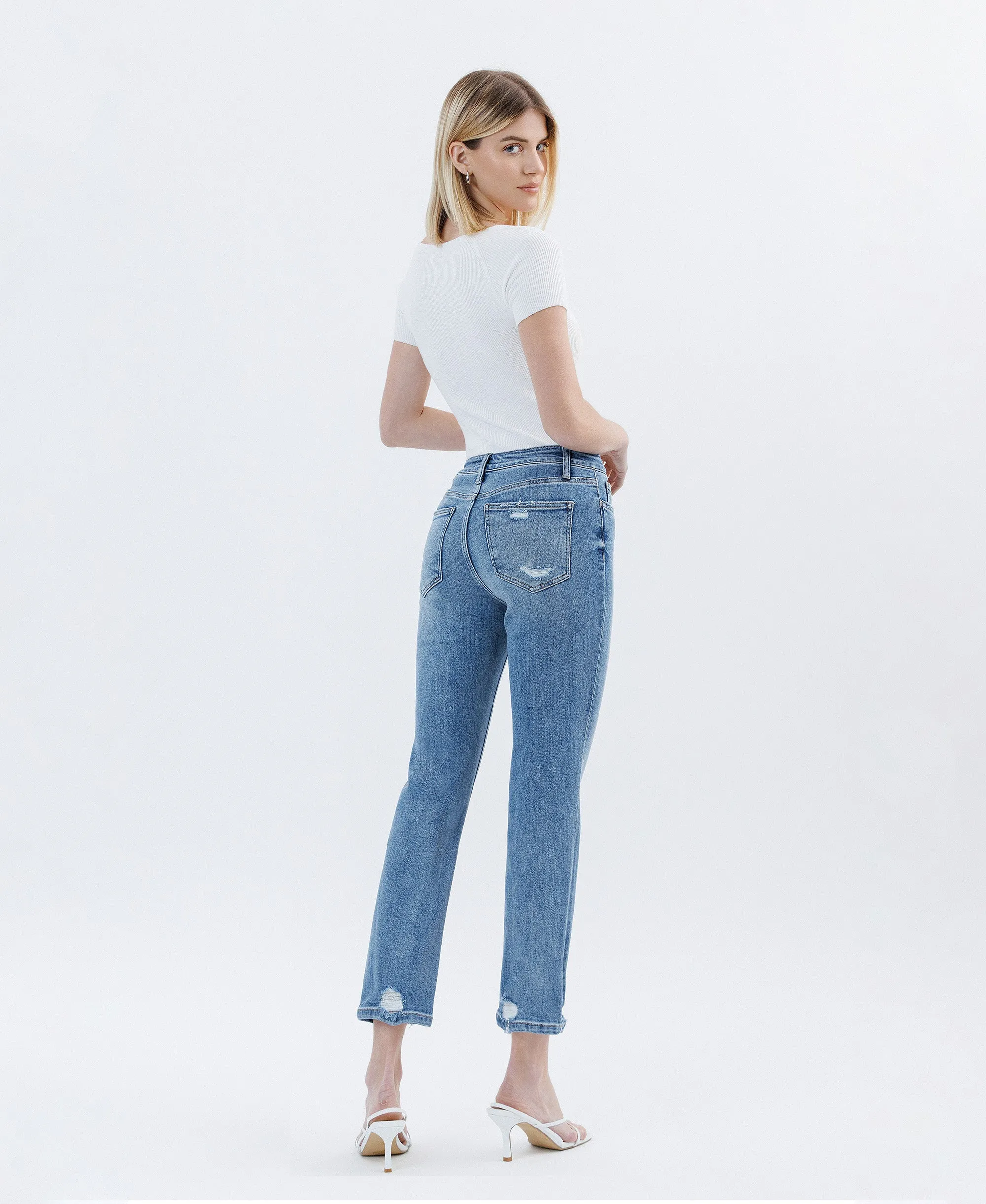 Soundness - High Rise Distressed Crop Slim Straight Jeans