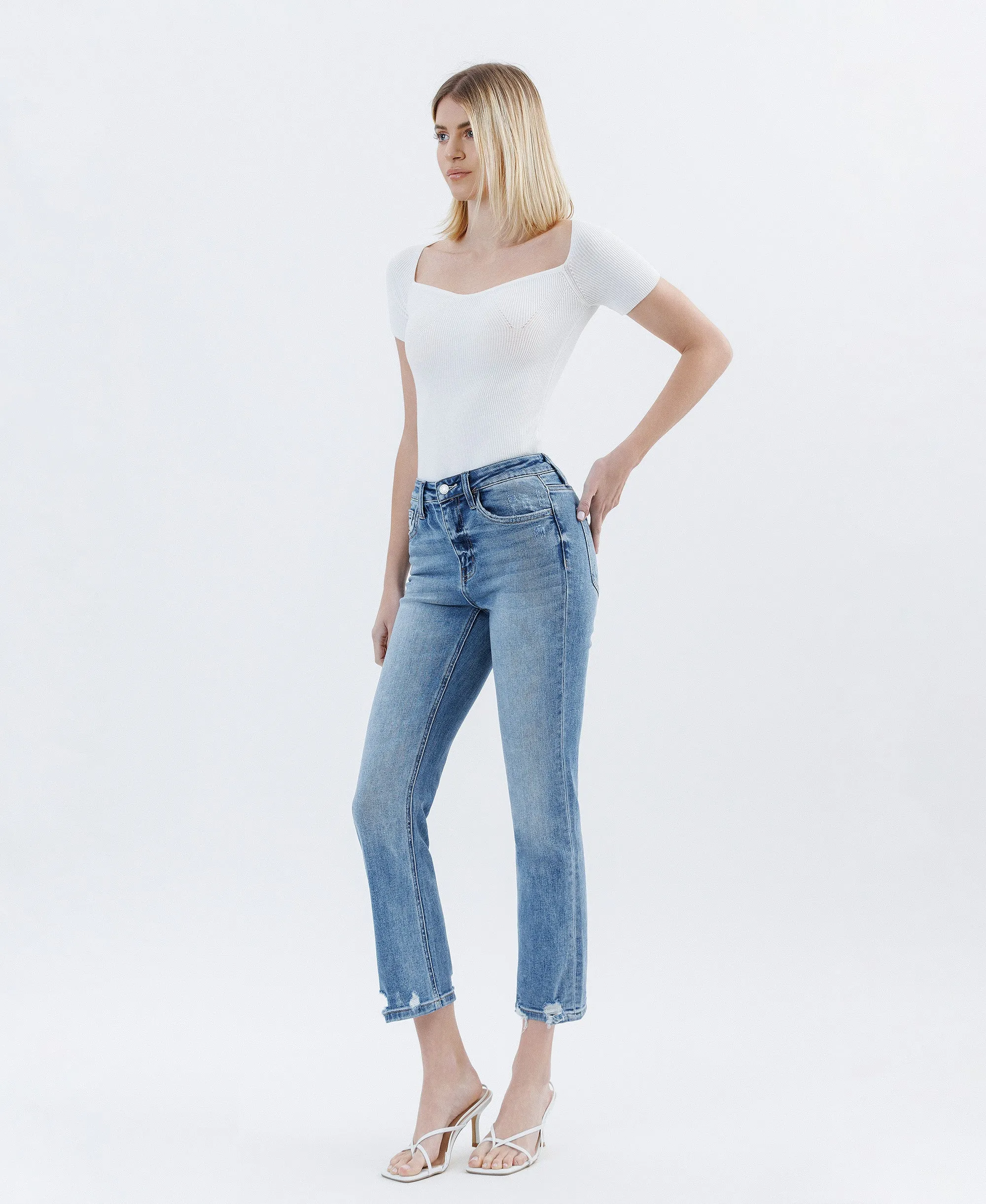 Soundness - High Rise Distressed Crop Slim Straight Jeans