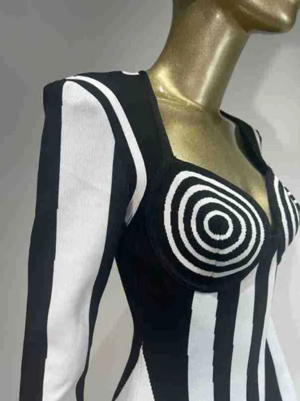 Spiral Black and White Striped Bodycon Dress