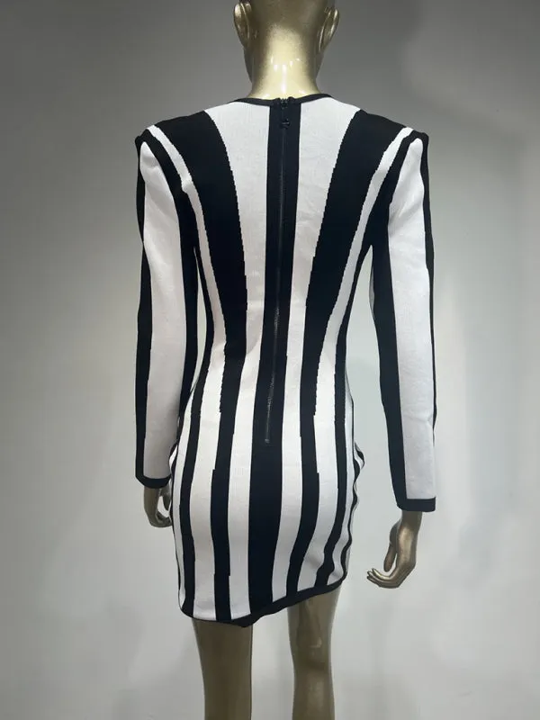 Spiral Black and White Striped Bodycon Dress