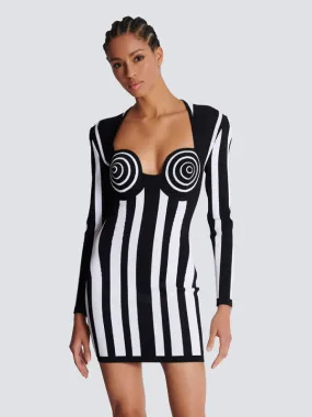 Spiral Black and White Striped Bodycon Dress