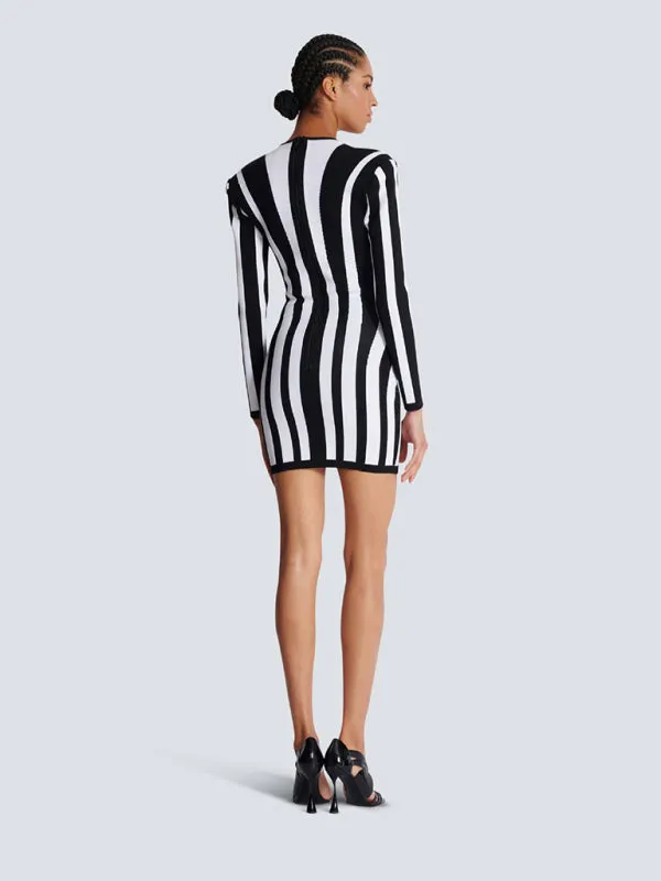 Spiral Black and White Striped Bodycon Dress