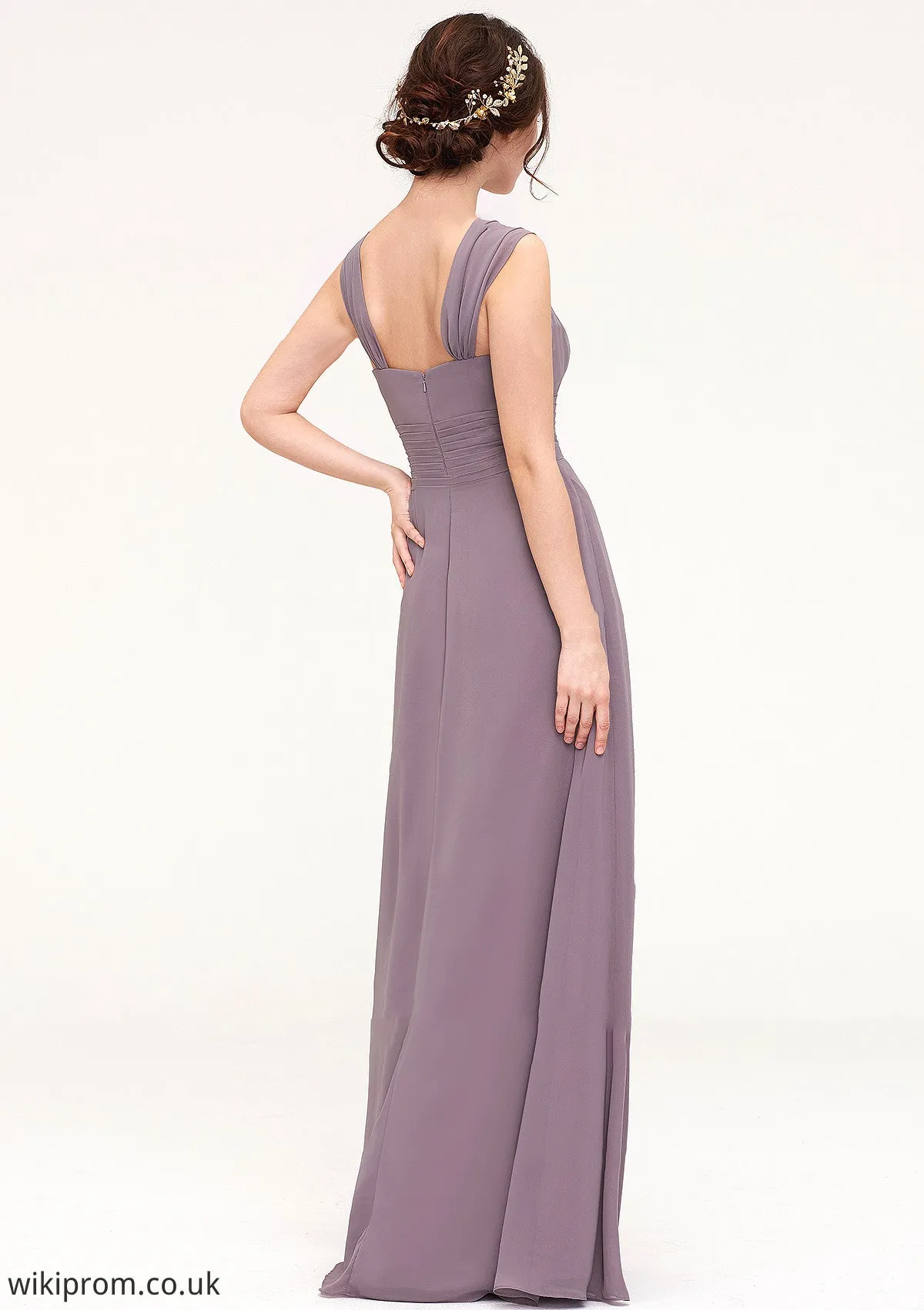 Square Neckline Sleeveless Chiffon Long/Floor-Length A-line/Princess Bridesmaid Dresses With Pleated Amara SWKP0025356