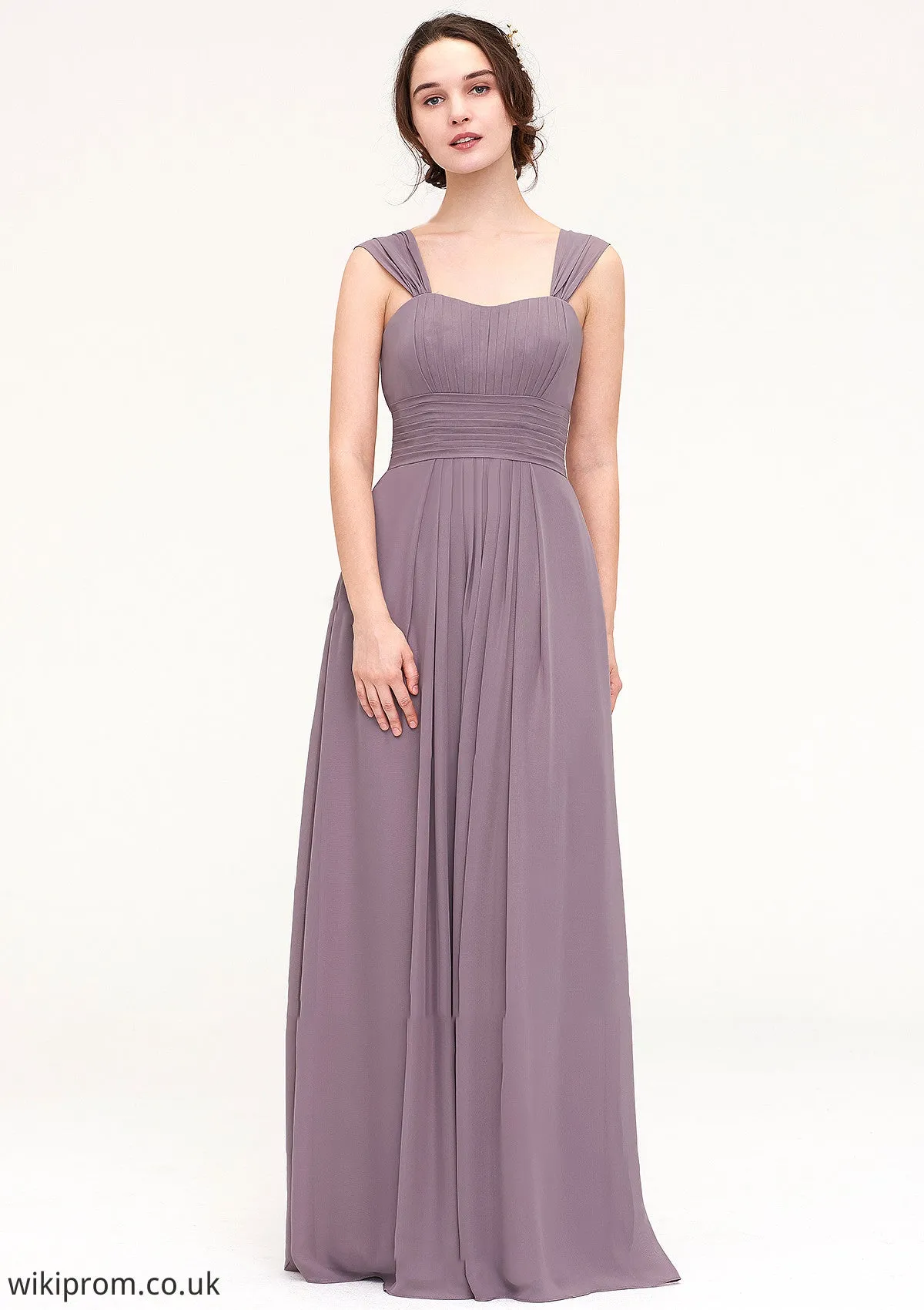 Square Neckline Sleeveless Chiffon Long/Floor-Length A-line/Princess Bridesmaid Dresses With Pleated Amara SWKP0025356