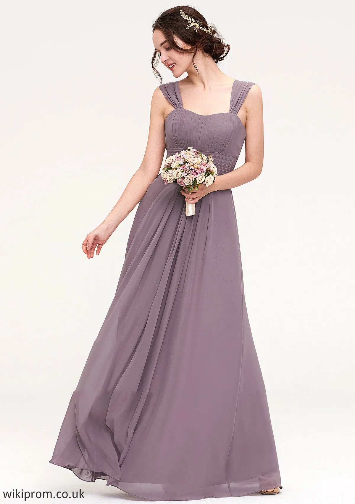 Square Neckline Sleeveless Chiffon Long/Floor-Length A-line/Princess Bridesmaid Dresses With Pleated Amara SWKP0025356