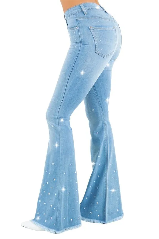 Studded Bell Bottom Jean in Light Wash