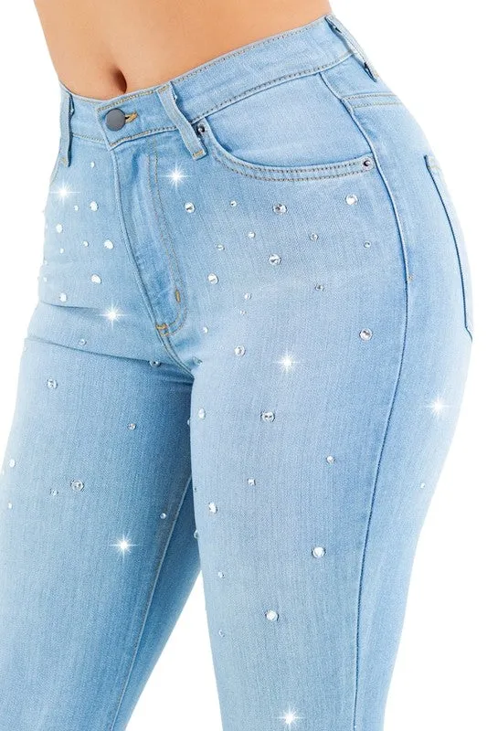 Studded Bell Bottom Jean in Light Wash