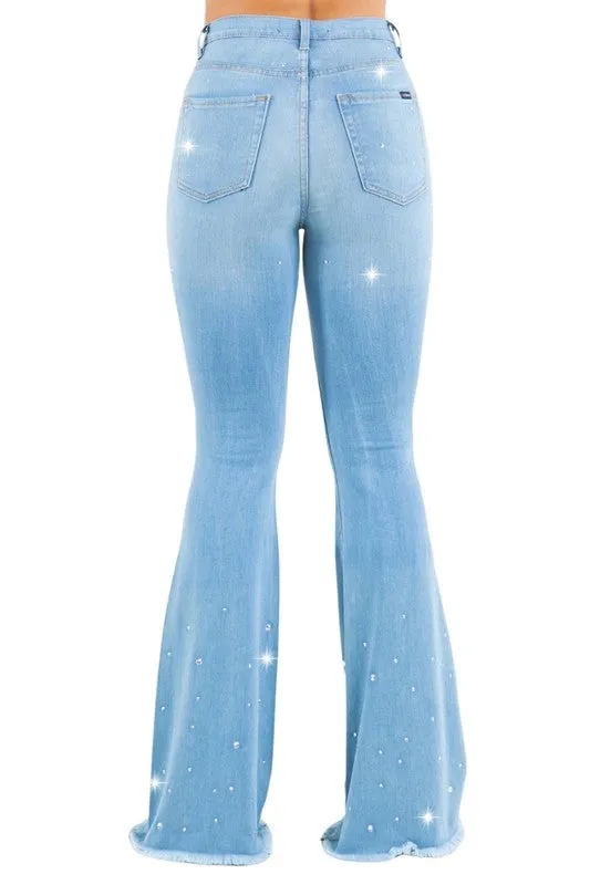 Studded Bell Bottom Jean in Light Wash
