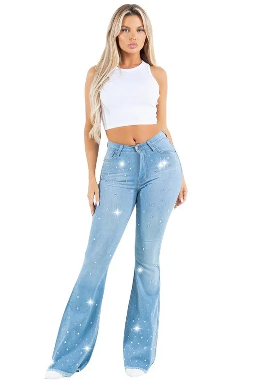 Studded Bell Bottom Jean in Light Wash