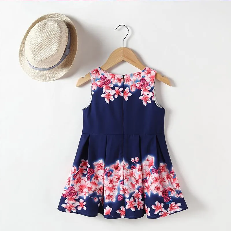 Summer Girls Flower Print Pleated Dress