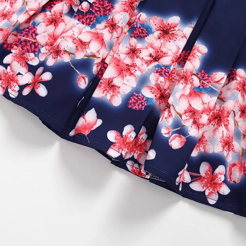 Summer Girls Flower Print Pleated Dress