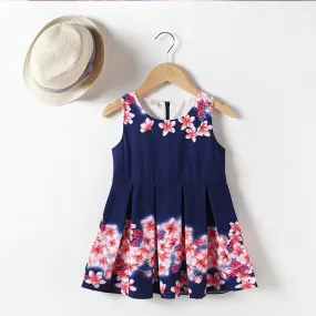 Summer Girls Flower Print Pleated Dress