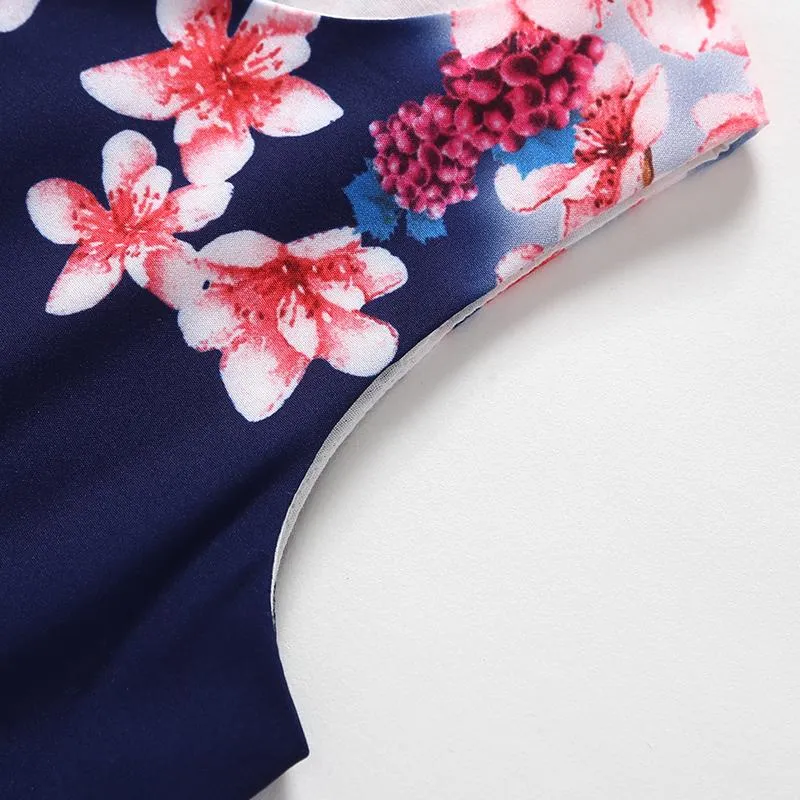 Summer Girls Flower Print Pleated Dress