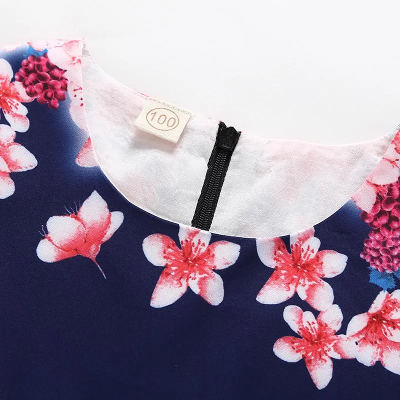 Summer Girls Flower Print Pleated Dress