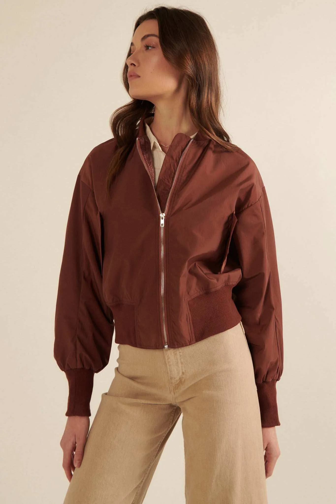 Taking Flight Ruched Bomber Jacket