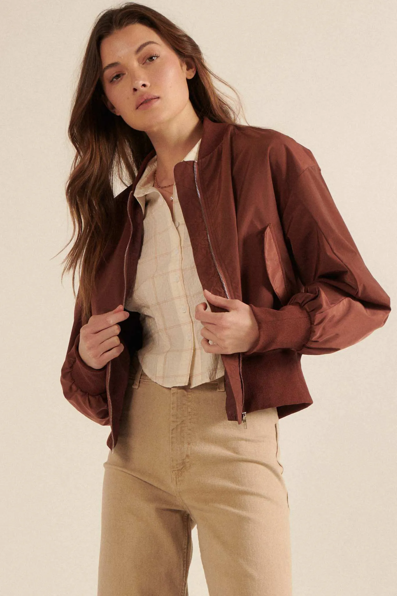 Taking Flight Ruched Bomber Jacket