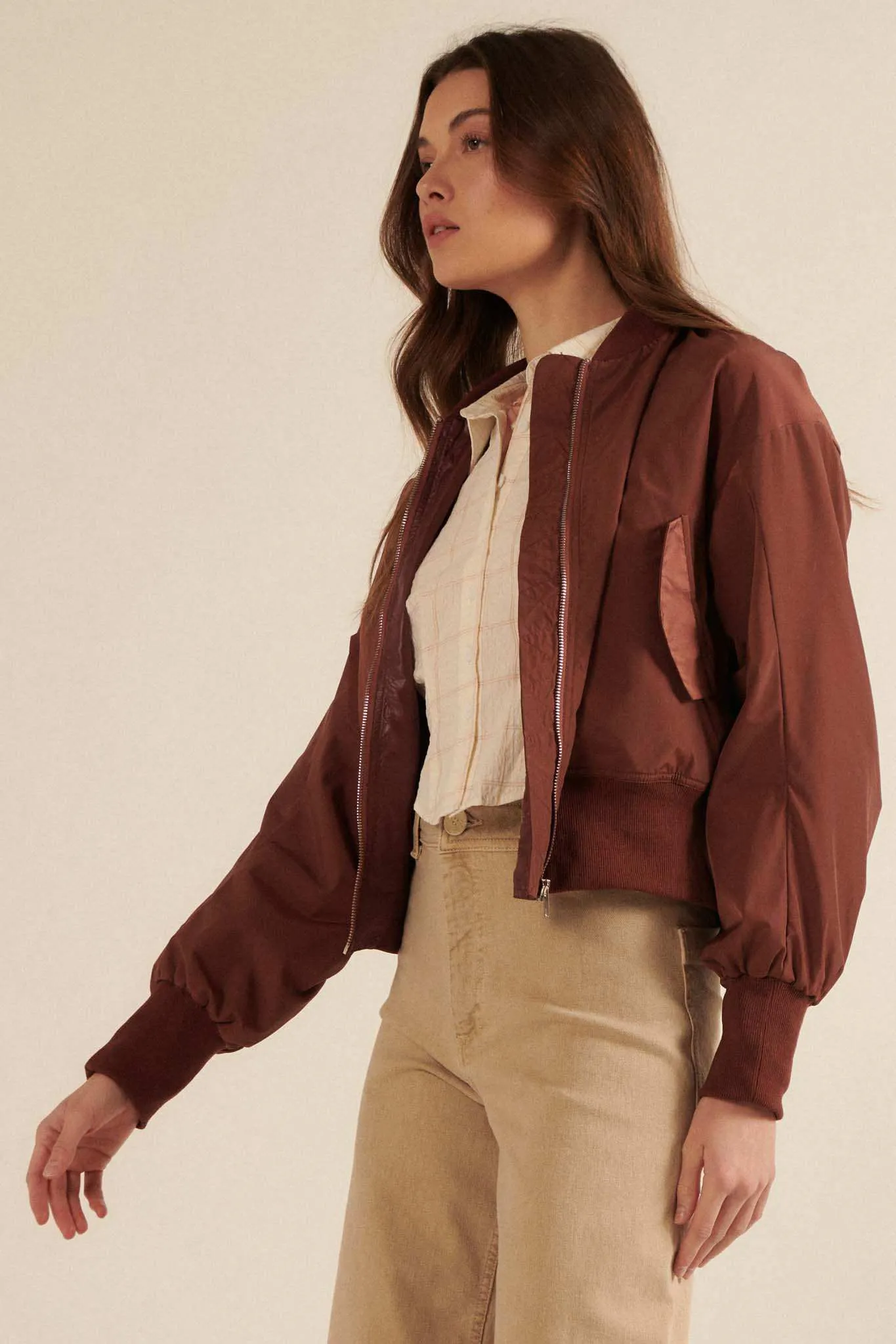 Taking Flight Ruched Bomber Jacket