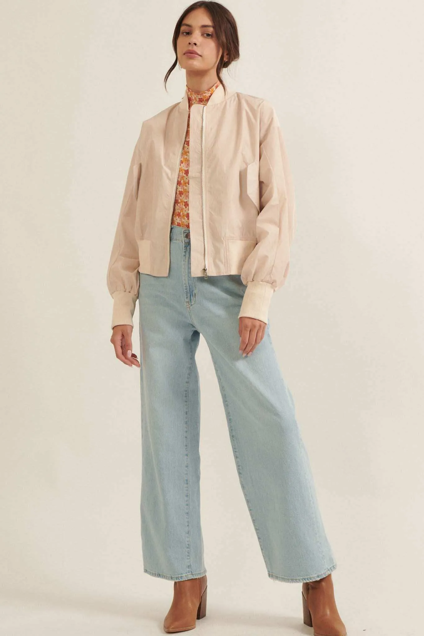 Taking Flight Ruched Bomber Jacket