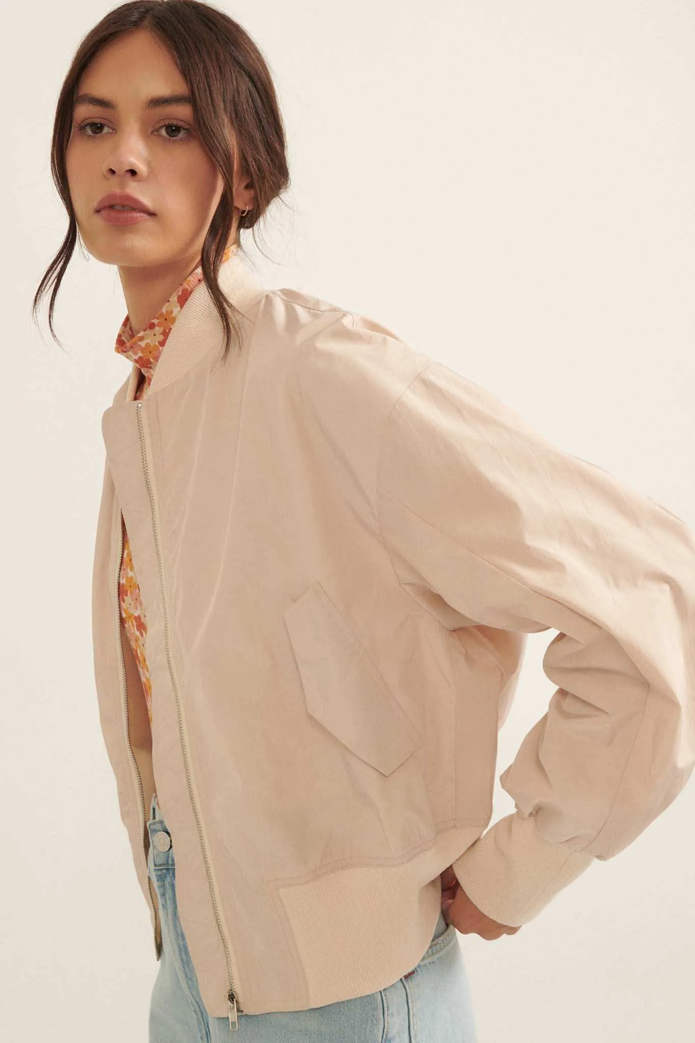 Taking Flight Ruched Bomber Jacket