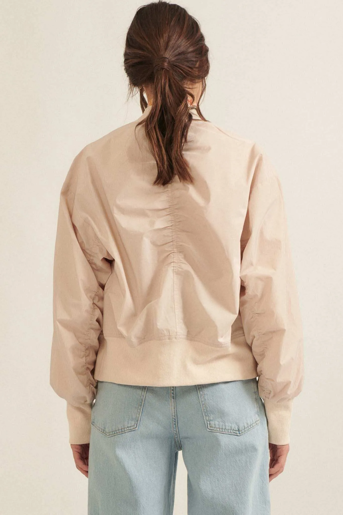 Taking Flight Ruched Bomber Jacket