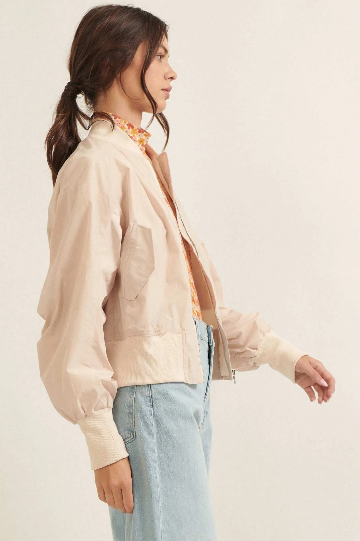 Taking Flight Ruched Bomber Jacket