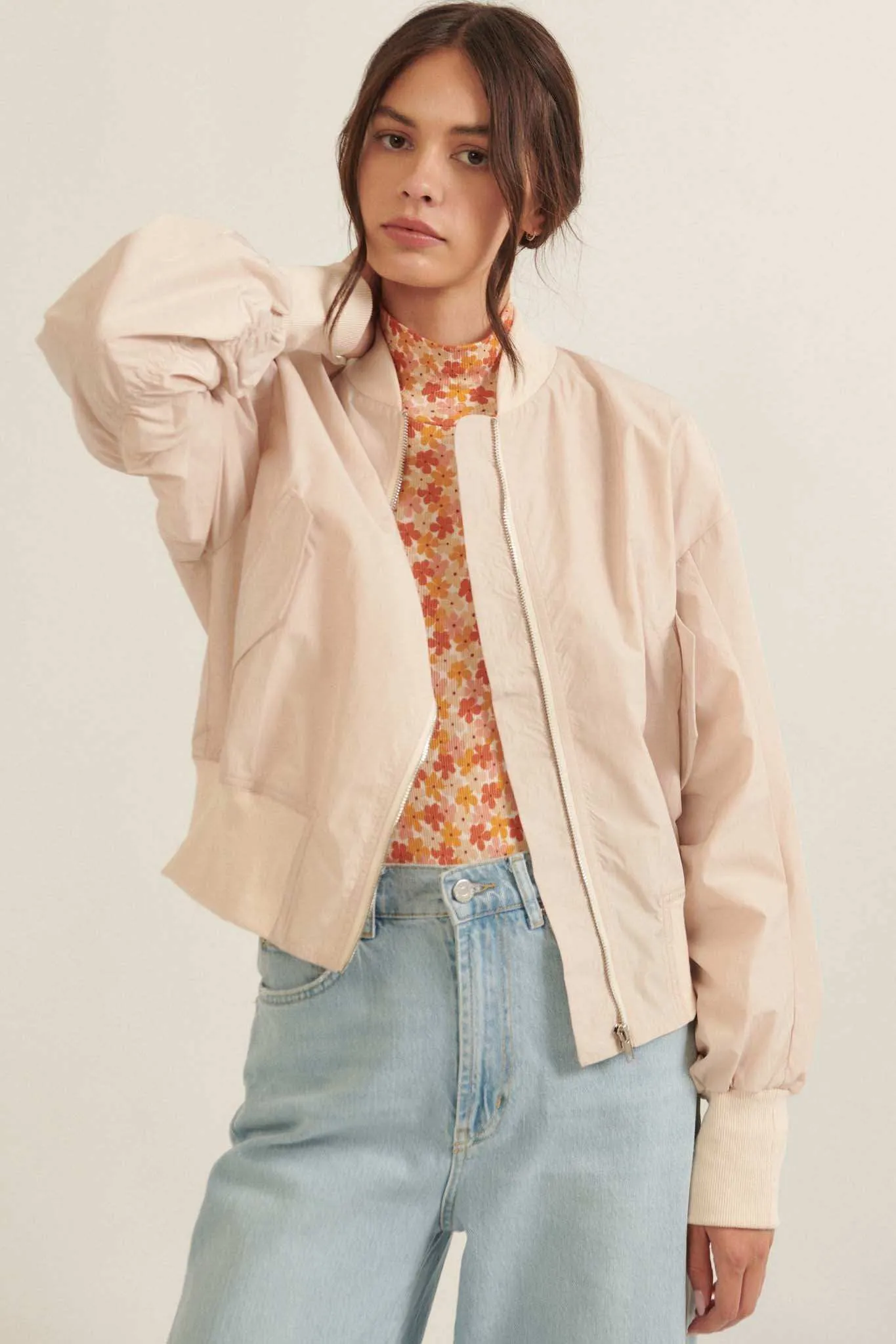 Taking Flight Ruched Bomber Jacket