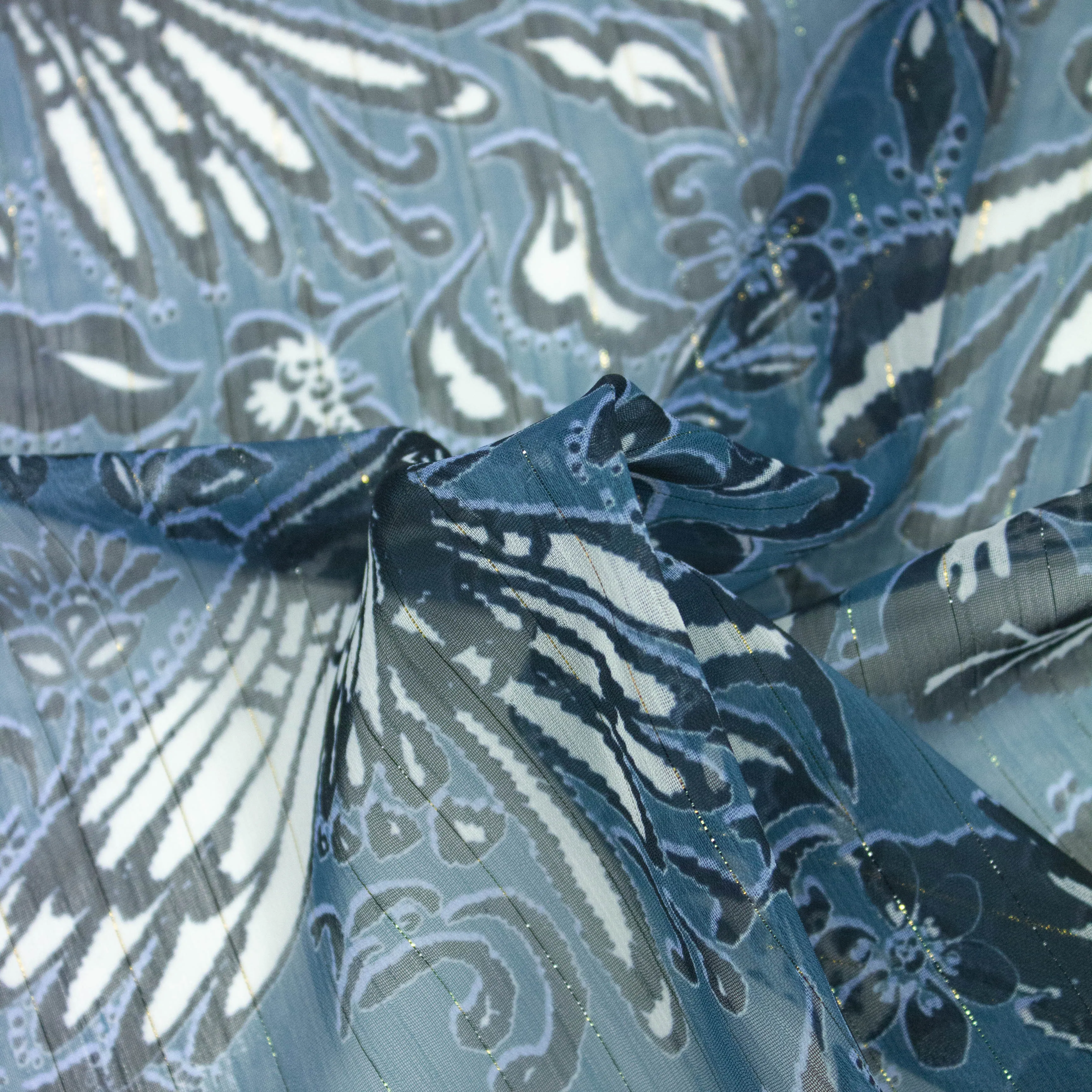 Taris Blue Floral Polyester Voile