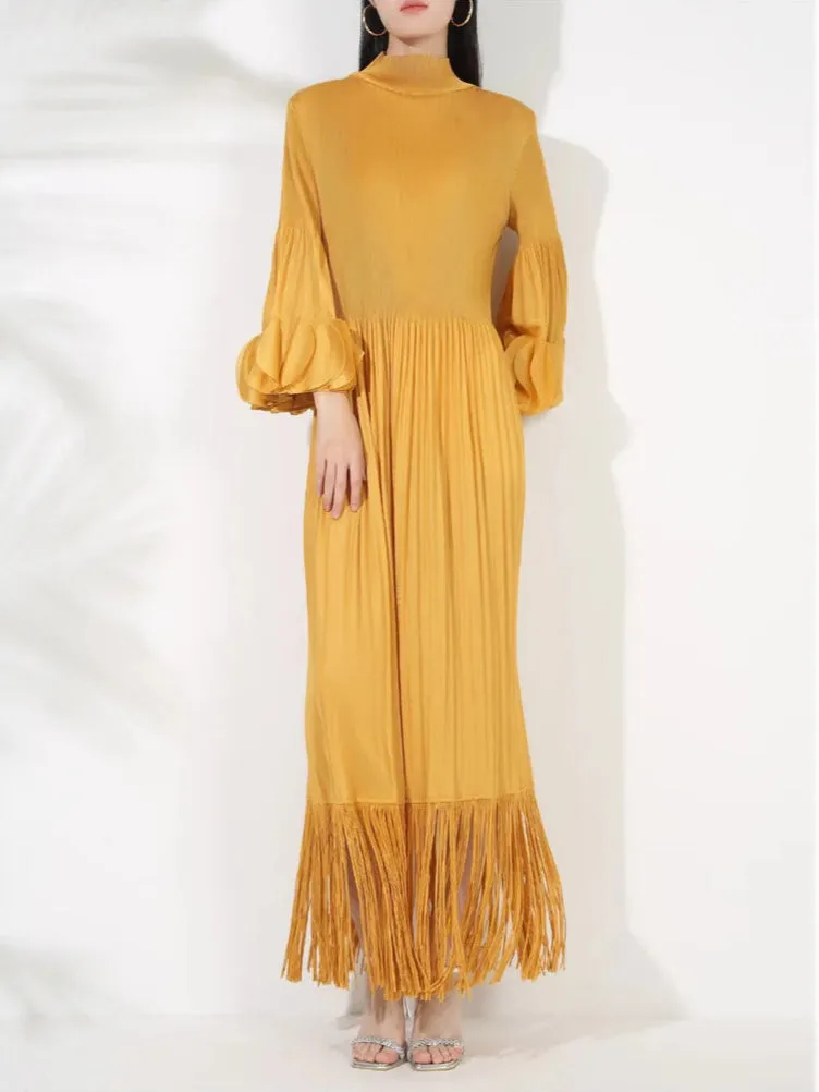 Truly Pleated Oversized Sleeve Midi Dress